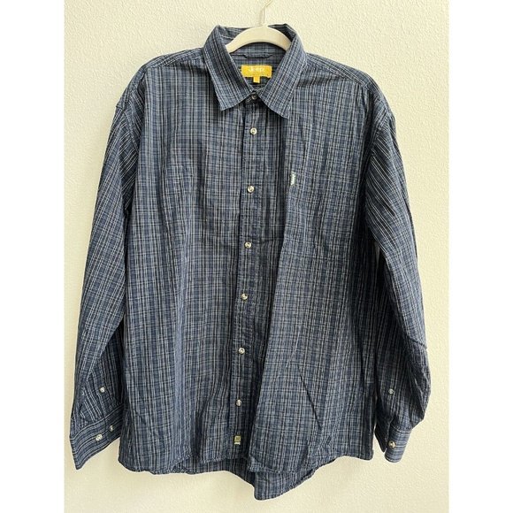 JEEP‎ Logo Chrysler Shirt Men's L Blue/gray Long Sleeve Plaid Button Down Large - Picture 2 of 11